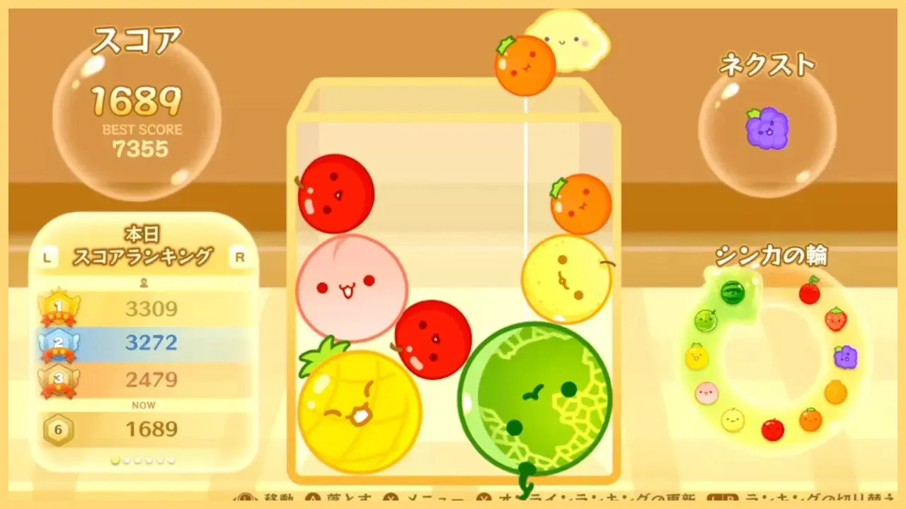 ダブルスイカ–を4回達成し、元総合スコア1位-7355点-のランカーが『スイカゲーム』を完全解説–スイカの作り方から、整地する技術や時差置きなど上級テクニックまで紹介